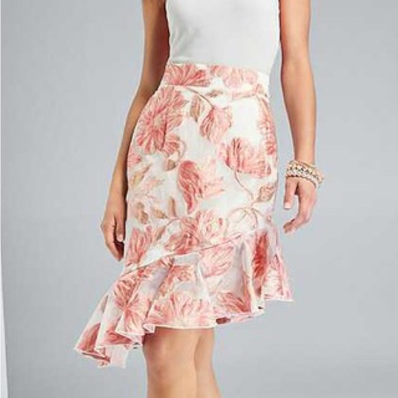 Venus Floral Pink and Metallic Gold Ruffle Skirt - Picture 1 of 5